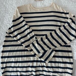 J. Peterman Top The Vallauris Shirt Ivory w/ Navy Stripes Long Sleeves Sz XL EUC